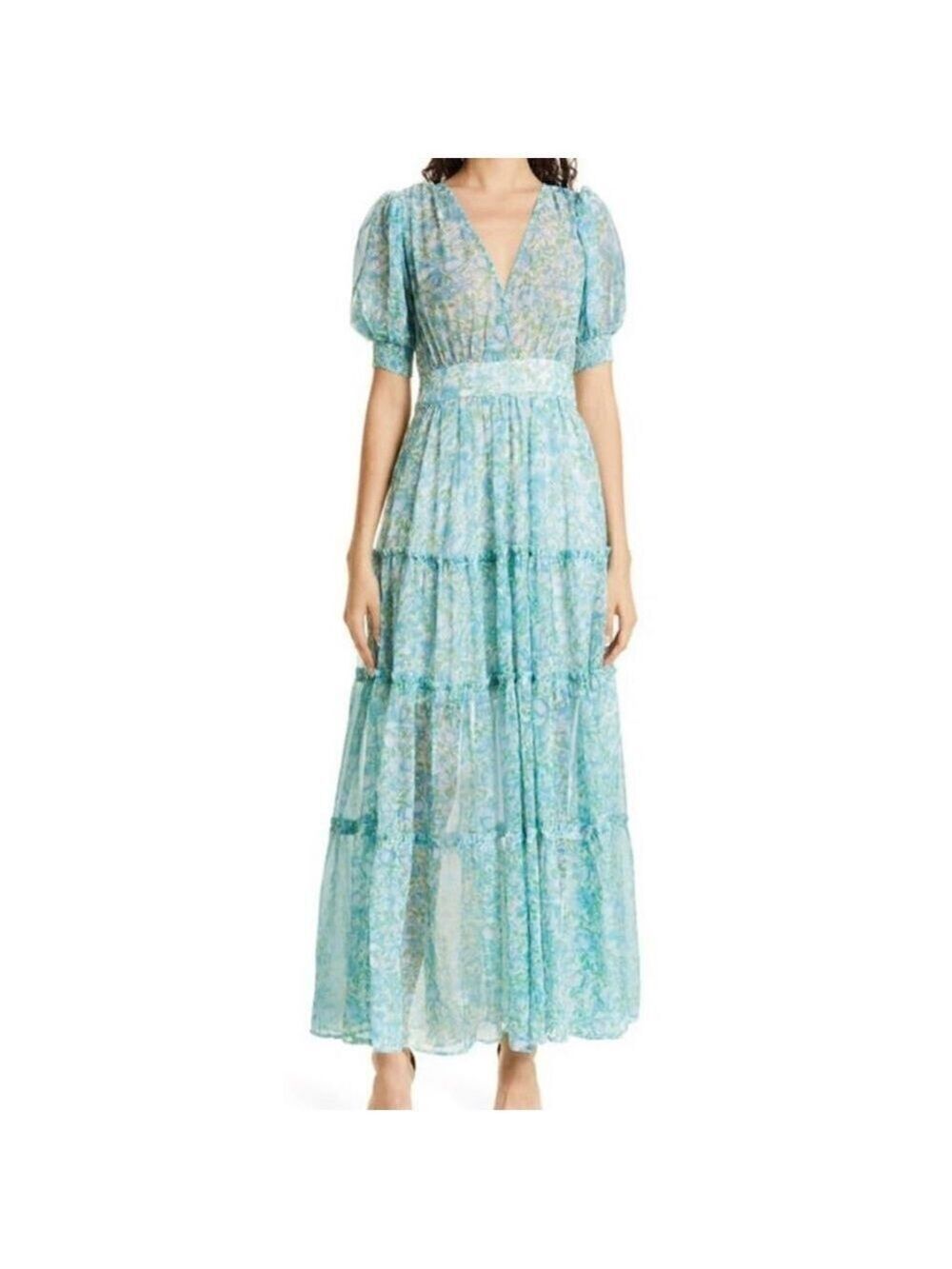 BYTIMO Blue Floral Tiered Chiffon Maxi DRESS - NWT Size Medium